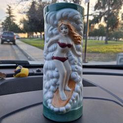 Trader Dick's Ceramic Surfer Bikini Girl Tiki Mug Waves Dolphins 6.75" High...asking $20.00