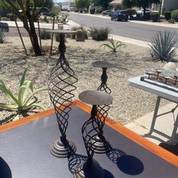 Three Spiral Wrought Iron Candleholders 