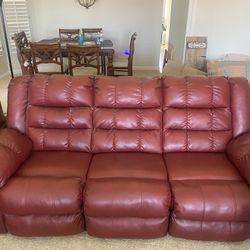 Red Leather Sofa Couch with Recliners