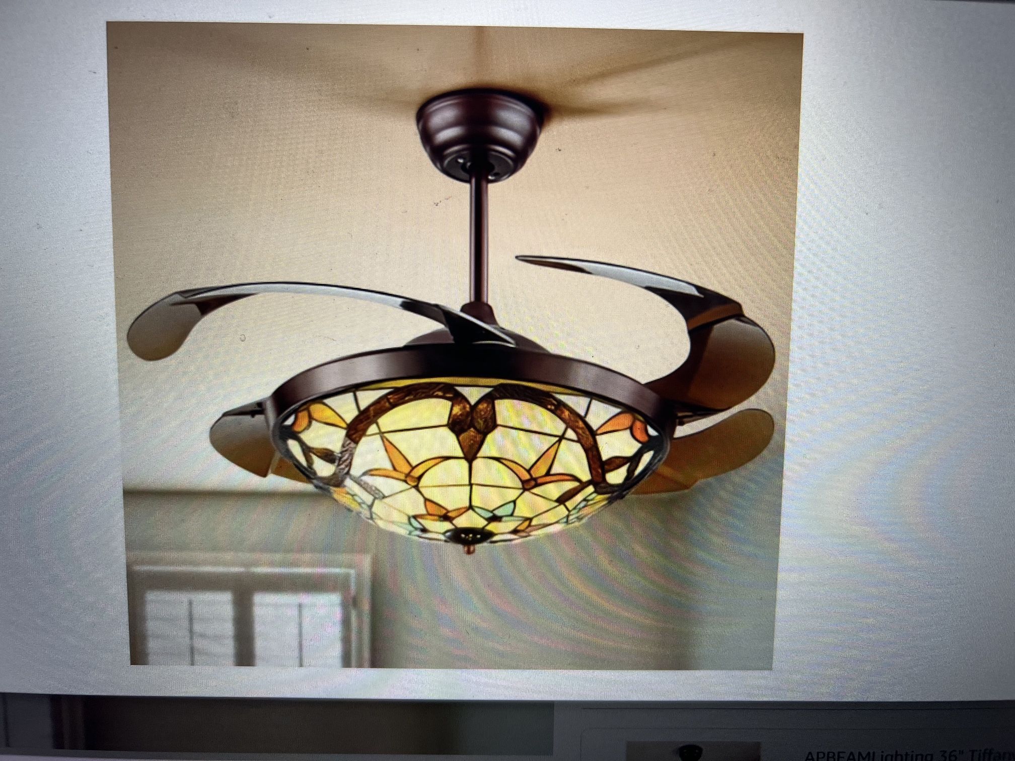 Tiffany Selling Fan With Light Retractable Remote Control Three Speed 42 Inch