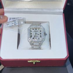 Fully iced out moissanite Cartier watch