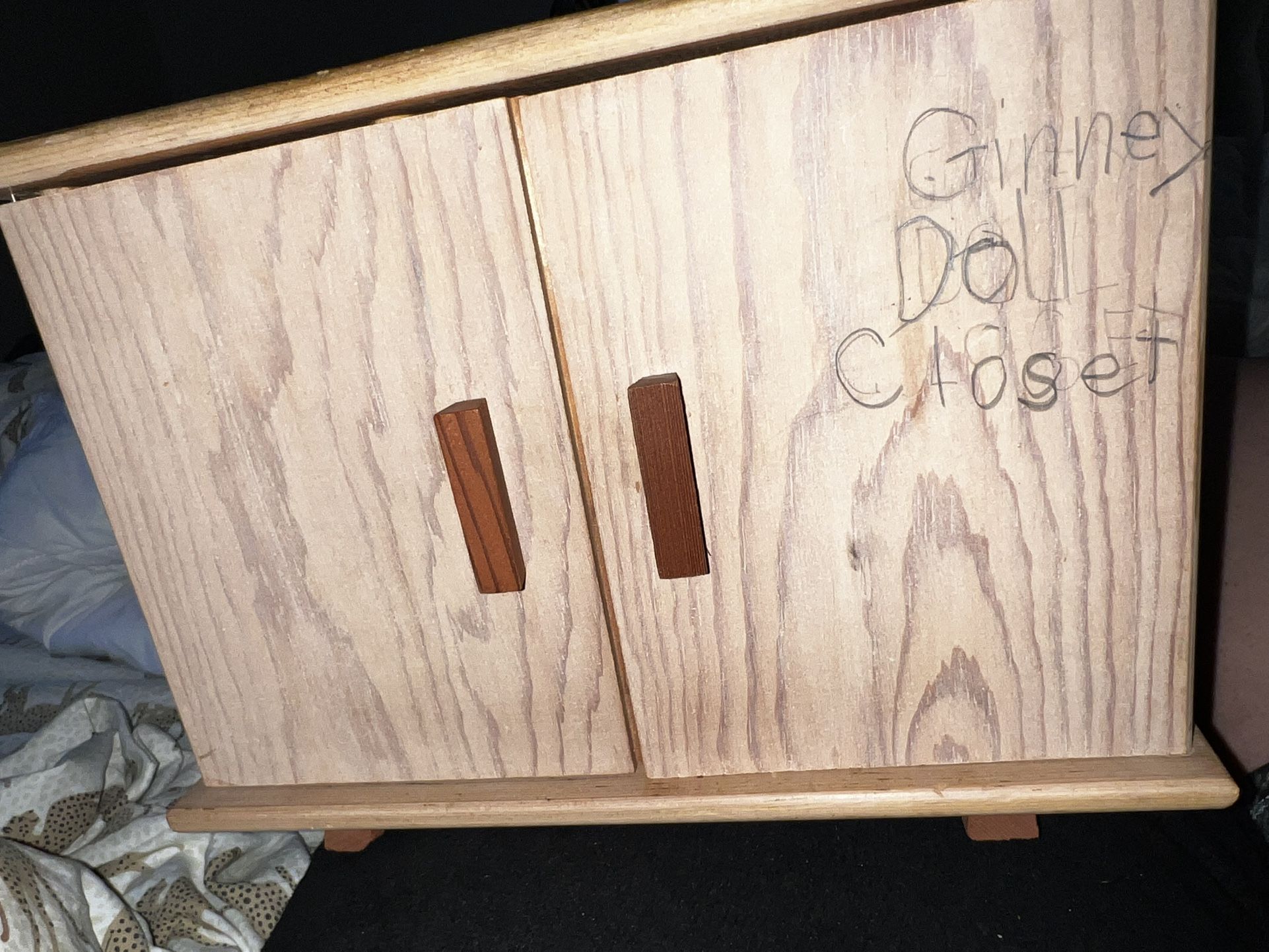 Vintage Doll Furniture Wardrobe Armoire Blond Wood For 8" Ginny Muffie Size