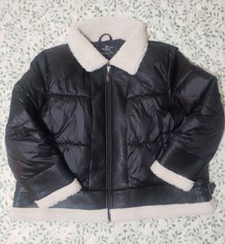 Women's Andrew Mark Sport Puffer Jacket Black Quilted With Cream Faux Stearling Trim, Size 2X!