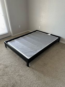 Black Full Size Platform Bed Frame with Wooden Slats