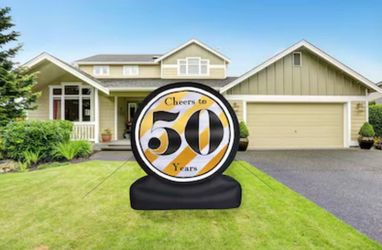 Fraser Hill Farm 8-Ft. Cheers To 50 Years Inflatable With Lights, Outdoor Blow-Up Festive Celebration Party Decor For Birthdays, Anniversaries, And Mi