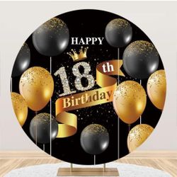 4x4ft Happy 30th Birthday Round Backdrop for Women Black Gold Crown Balloons Circle Backdrop Glitter Sequins Rhinestones Arch Backdrop Ladies 30th Bir