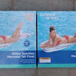 Lot of 2 NEW Summer Waves Glitter Sparkles Mermaid Tail Float 70 L x 24 W x 5.5 H Outdoor Pool 