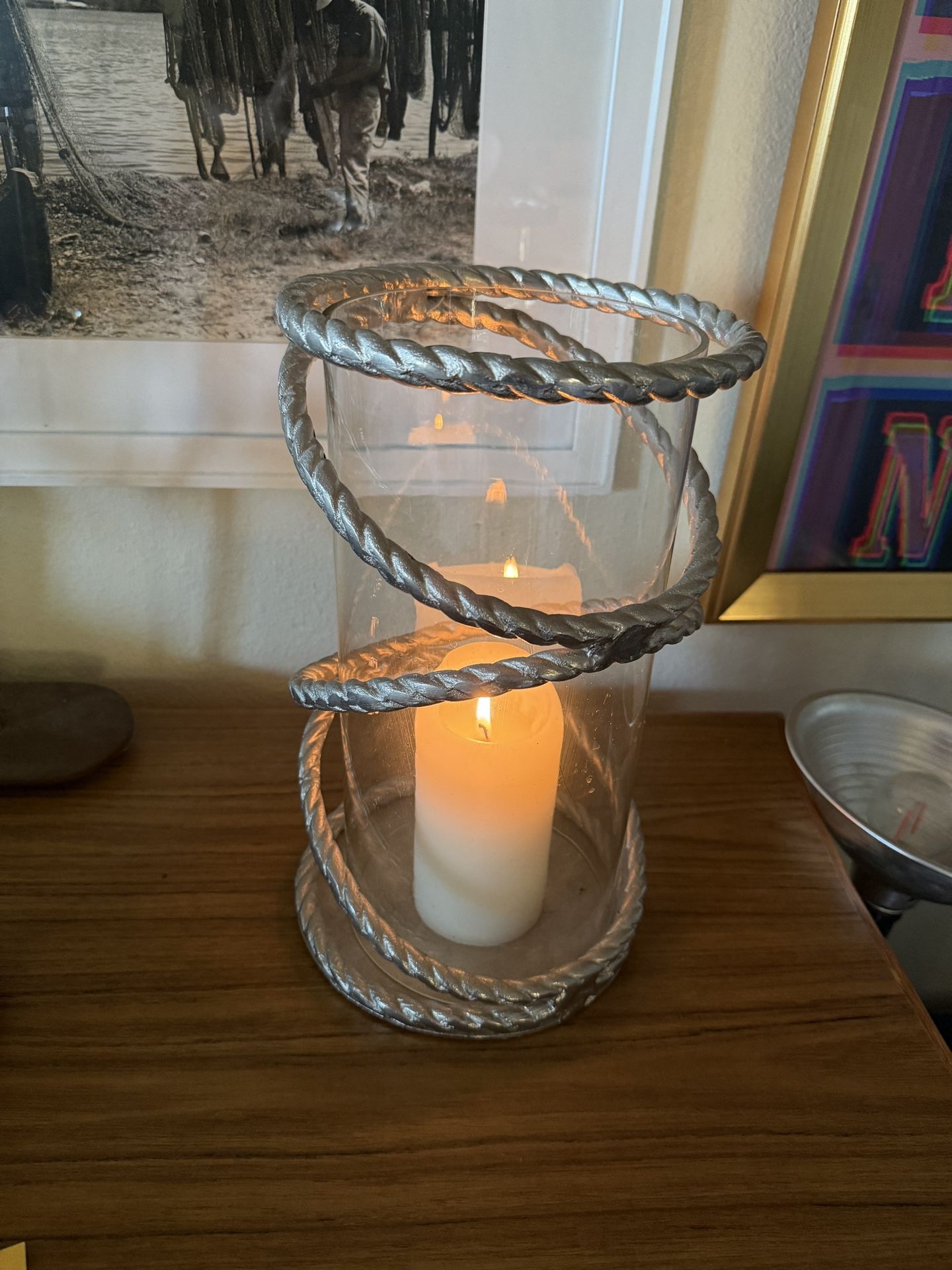 La Jolla Boutique Silver Rope Glass Vase votive large candleholder Doesn’t come with candle 2 pieces