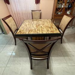 Dining Table of Italian Inlaid Wood  With 4 Chairs