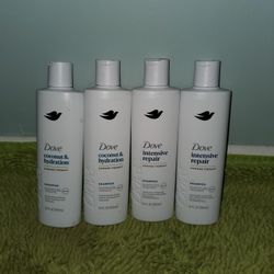 4 Shampoo 12oz Dove(2 Coconut & Hydration/ 2 Intensive Repair)