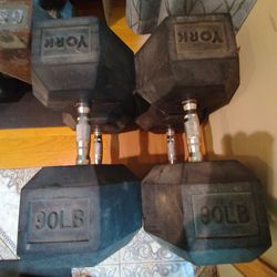 90lb Rubber Hex Dumbbells--