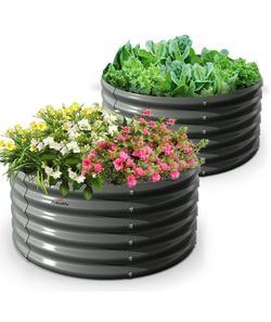 New in box. ANLEOLIFE 2-Pack 4ft x 18” Tall Galvanized Raised Garden Beds Outdoor, Round Metal Planter Box