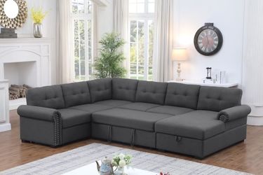 Extended 114" Pull Out Sleeper Sofa Bed Sectional Couch With Storage Chaise