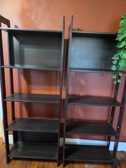 Set of 2 Dark Brown 5-Shelf Bookcases