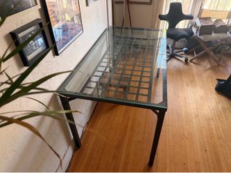 Large Vintage ikea glass top table with rack