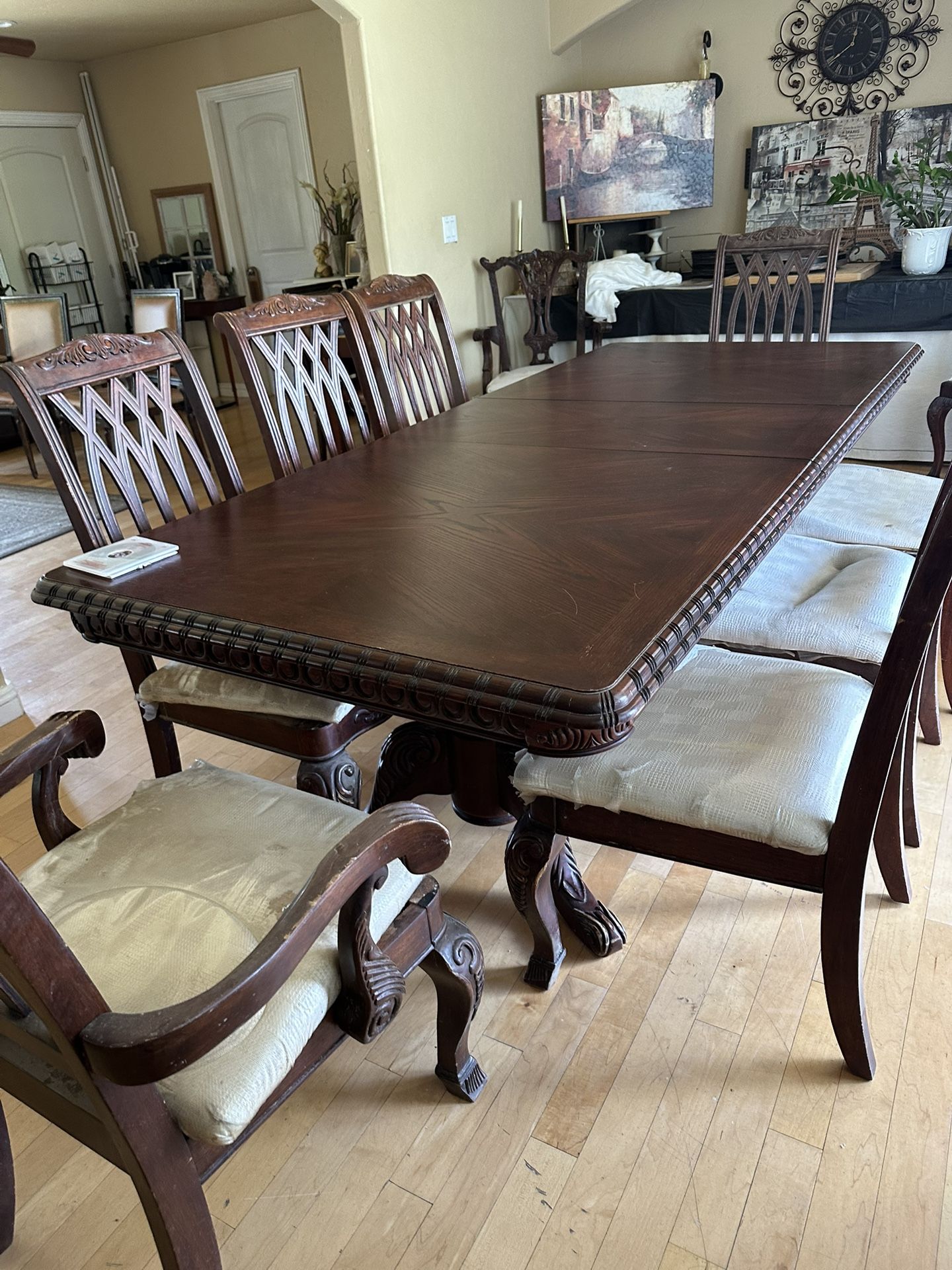 vintage wood dining table (seats 8)