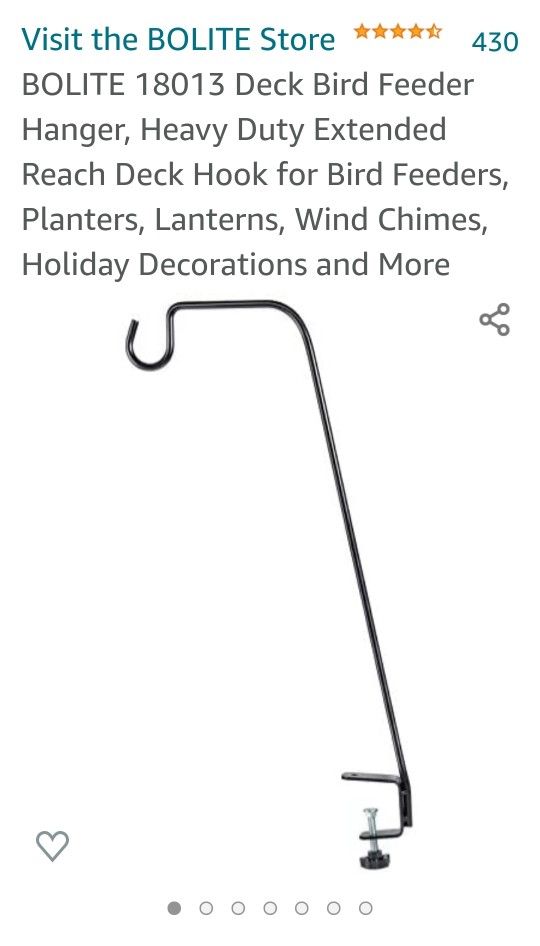 BOLITE 18013 Deck Bird Feeder Hanger, Heavy Duty Extended Reach Deck Hook for Bird Feeders, Planters, Lanterns, Wind Chimes,