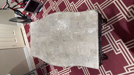 Marble table with steel legs (table only, rug not included