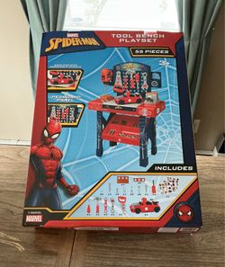 Marvel Spiderman tool bench 55 pc https://offerup.com/redirect/?o=bmV3Lmlu box. Saws,screwdrivers,assorted tips.decals,pegboard on stand.