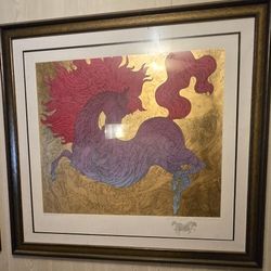 Guillaume Azoulay Le Cheval Illustre Remarque Gold Leaf Serigraph Signed And Numbered Out Of The Lot Of 100 Framed W CoA