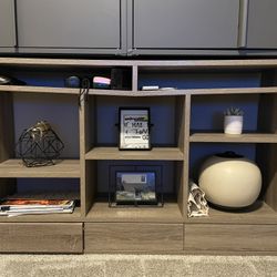 Small Media Cabinet with Metal Legs, 3 Drawers, & 6 Shelves