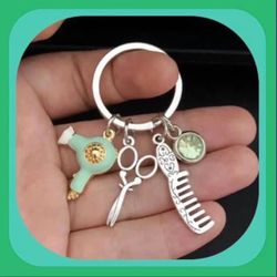 New Hairdresser/Stylist Beauty GREEN With Jewel 💎 Keychain Absolutely Adorable