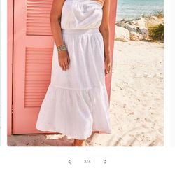 Lily Pulitzer NIKOLE STRAPLESS EYELET MIDI DRESS, RESORT WHITE TIDEPOOL EYELET size Large