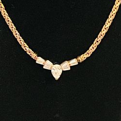 Vintage 18k Gold Plated Cubic Zirconia Necklace