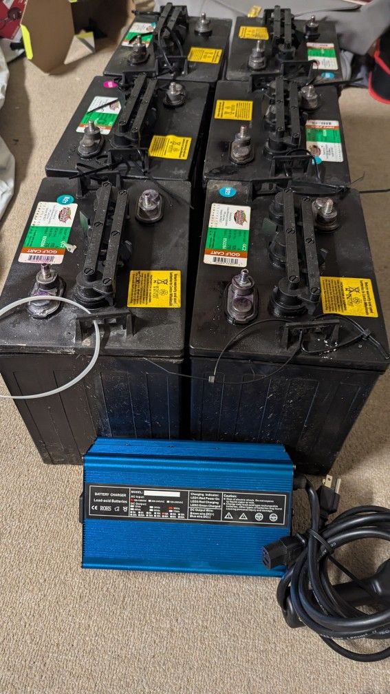 36V Lead Charger + Four 6V Batteries