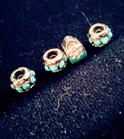 4 Turquoise Silver Plated Charms
