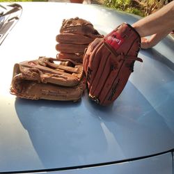 Lot Of Three Softball/ Baseball Gloves. All Leather. Already Broken In.