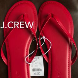 🌞😎(NEW) (3 SIZES AVAILABLE) WOMEN’S J.CREW FACTORY SPECTRUM RED EASY SUMMER FLIP-FLOPS - SIZES: 6, 7, AND 8😎🌞