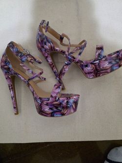 Purple Marble Print Platform Stiletto Heels