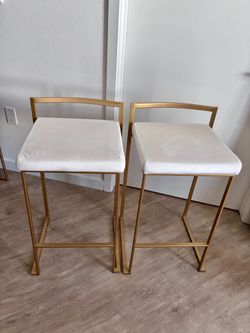 Living Spaces Velvet Cream Counter Stools w/ Gold Legs