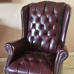 Vintage Faux Leather Queen Anne Style Wingback Armchair