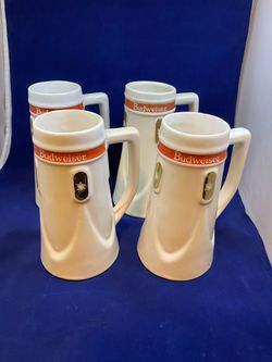 Budweiser King of Beers White Crown Vintage Anheuser Busch Steins Set of FOUR