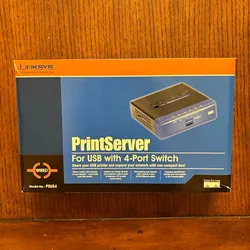 Linksys PrintServer PSUS4 USB 1.0/1.1 Wired Ethernet RJ-45 w/ 4-Port Switch