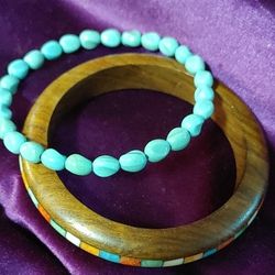 Pretty Inlaid In Wood/turquoise(faux)