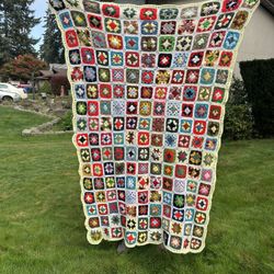 Handmade Granny Square Crochet Throw Blanket 