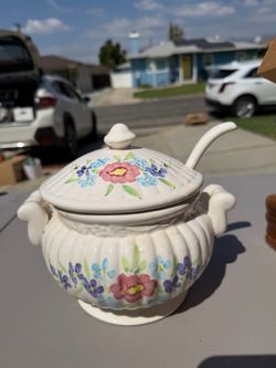 Vintage Floral Ceramic Soup Tureen w/ Lid & Ladle – Taiwan