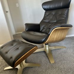 Leather Recliner and Ottoman 