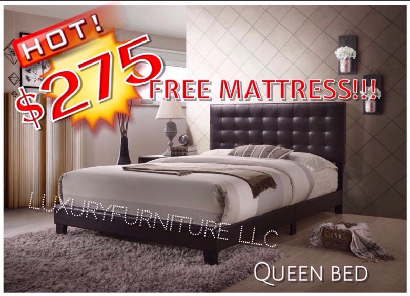 New queen espresso leather bed