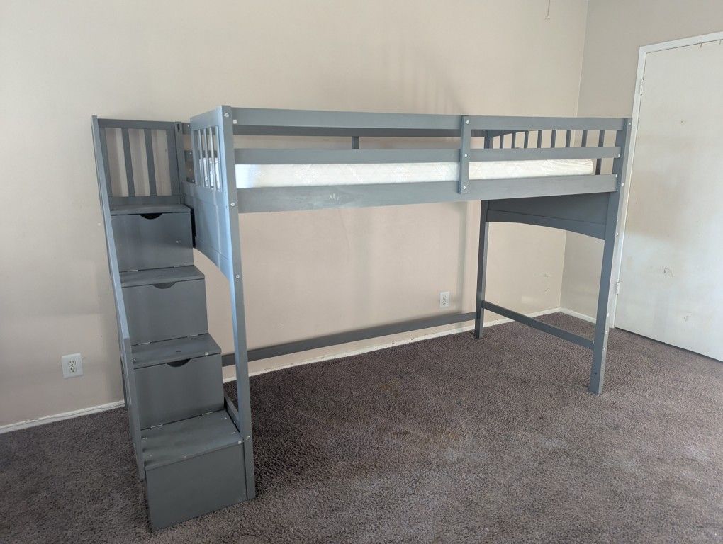 Long Twin Bunk Bed With Stairs And Desk