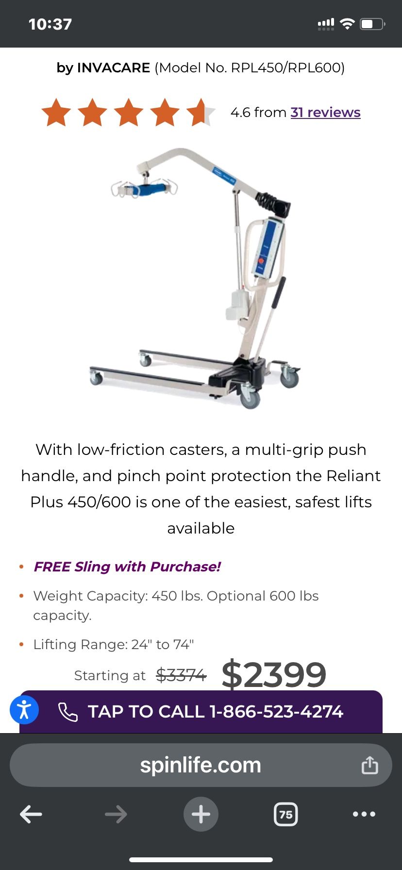 Invacare Reliant 450 Medical Lift