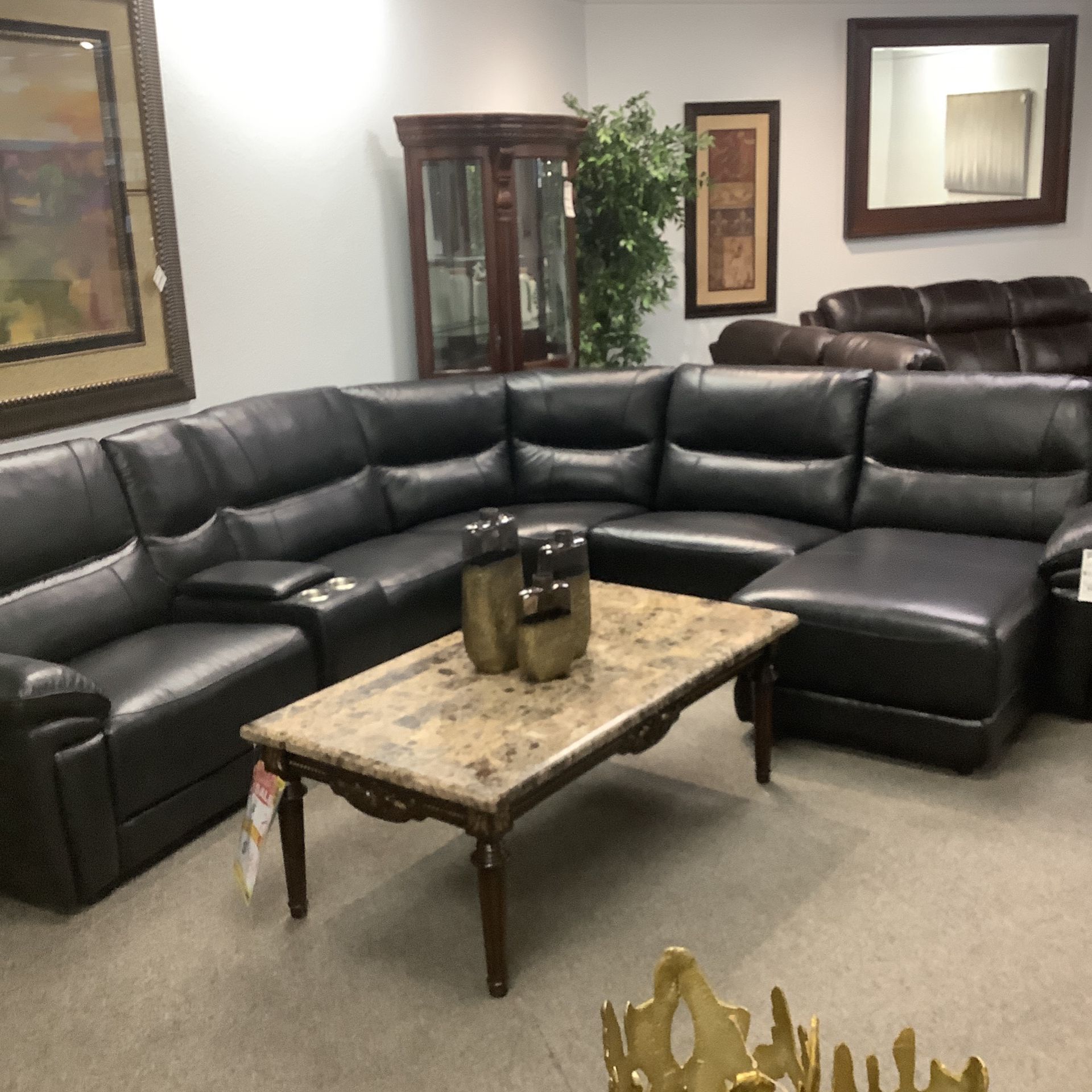 Top Grain Leather Sectional Power Reclining