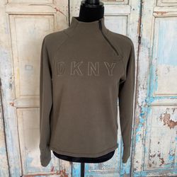 DKNY Women Long Sleeve Mock Neck 1/4 Zip Green Sweatshirt Size XS