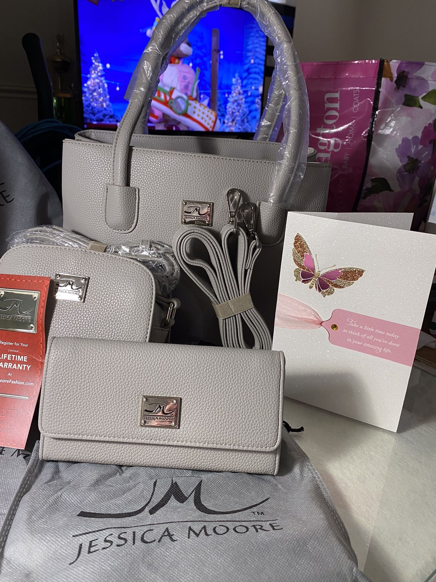 Brand New 3 Pieces, Wallet, Small Crossbody And Large Tote,Slate Grey Pebbled Exterior Comes With Dust Bags For All Pieces Which Is Great For storing 