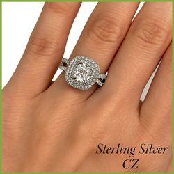 Sterling Silver Cubic Zirconia CZ Double Halo Ring Size 8