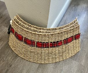 Tree Skirt Woven Rattan Red Plaid