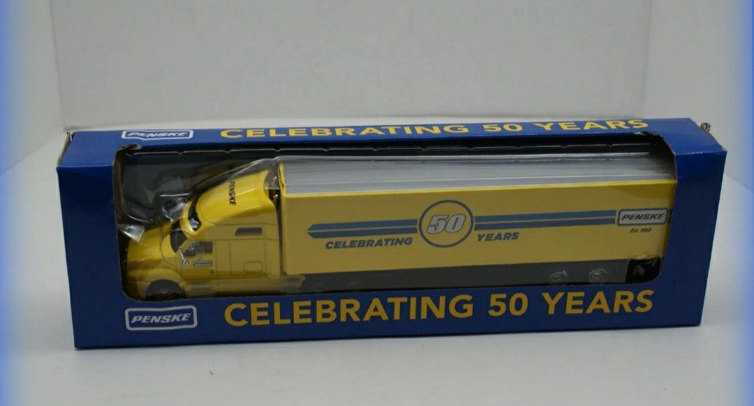 Penske Celebrating 50 Years Die Cast Yellow Blue Semi Tractor Trailer Truck 1:64